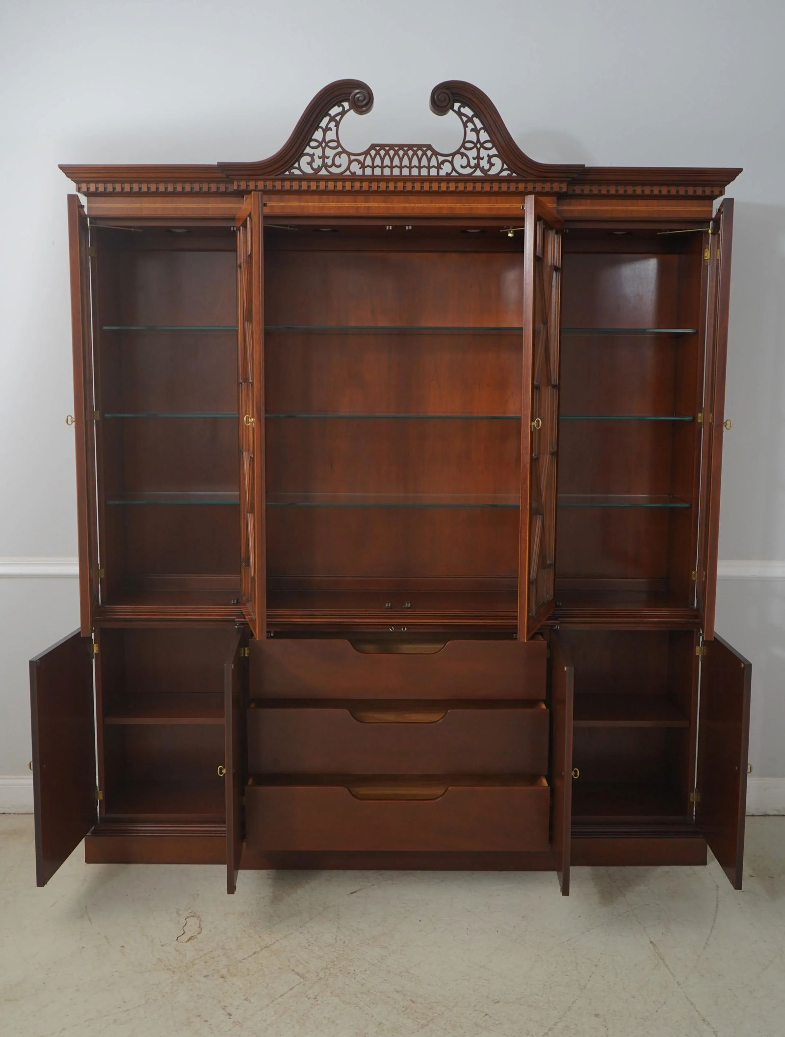 Councill Craftsmen Mahogany Breakfront with Glass Shelves and Lighted Interior - 3