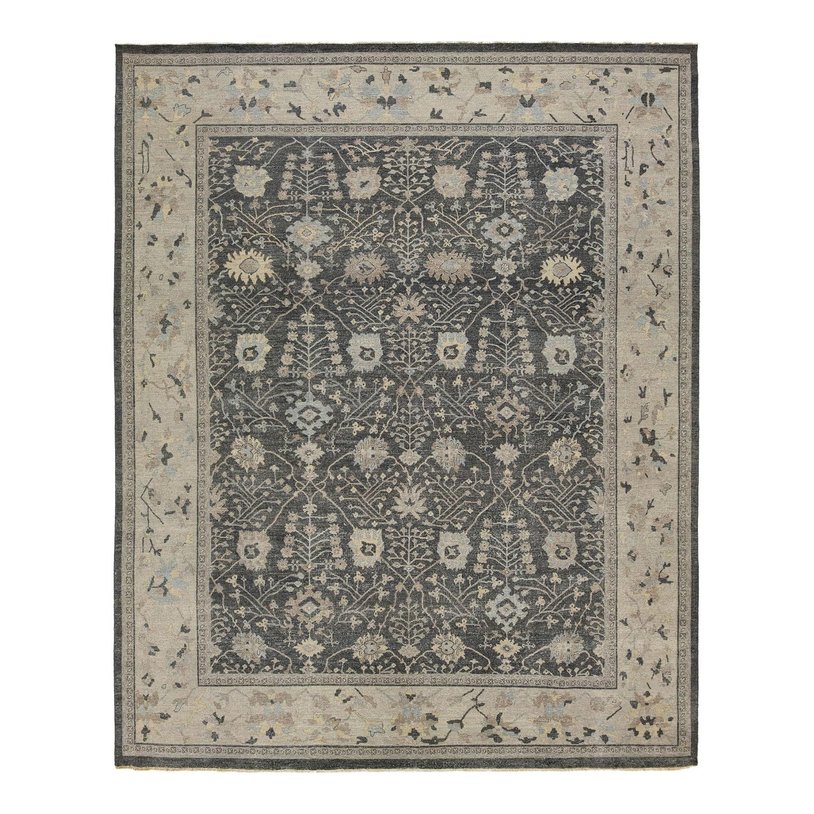 Artisan Modern Mahal Handmade Wool Rug Gray 11'11 x 14'9: Artisan Modern Mahal Handmade Wool Rug Gray 11'11 x 14'9 Experience the elegance of the Artisan Line with this Modern Mahal Style Handmade Indian Wool Rug. This meticulously handwoven rug features a s