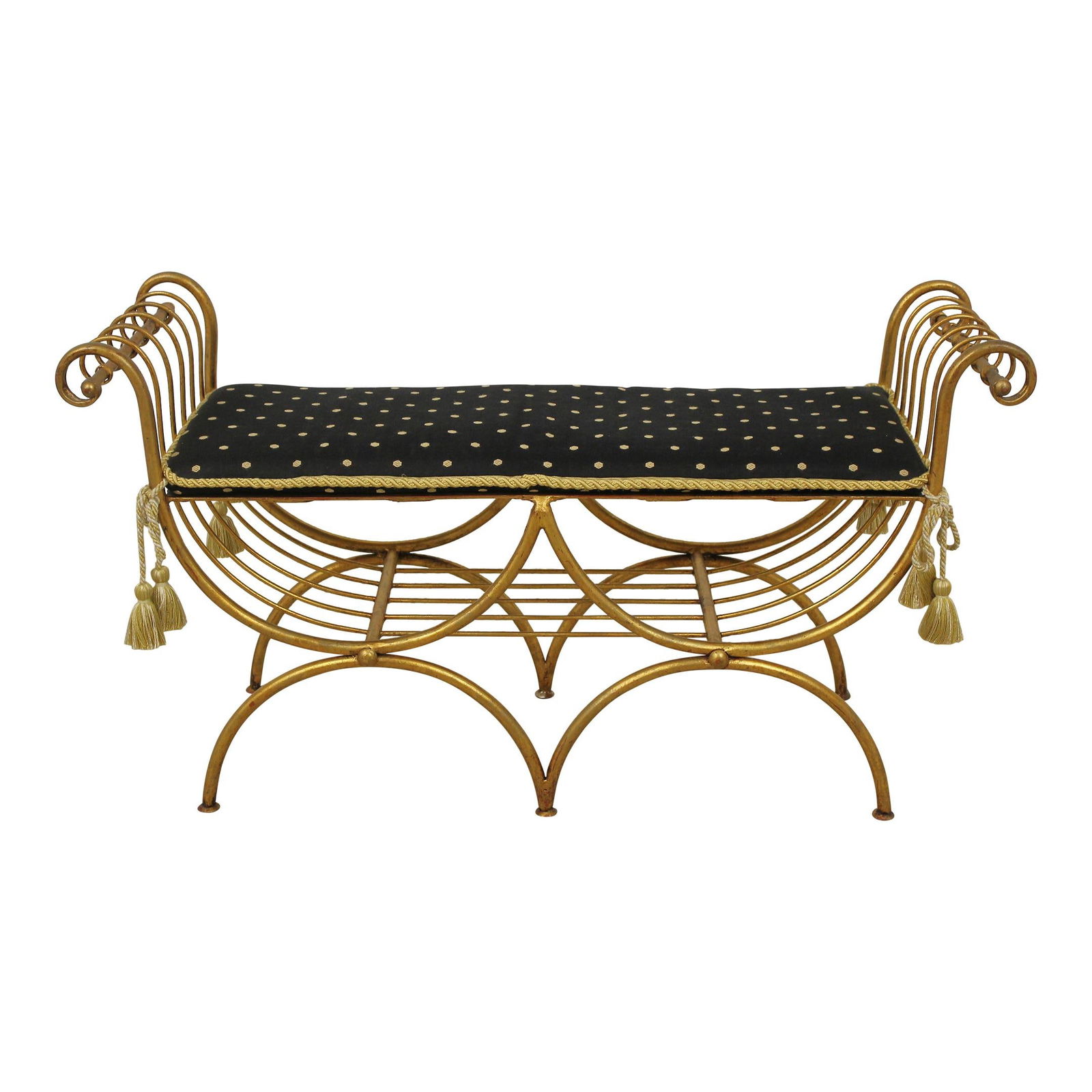 Elegant Italian Gold Gilt Metal Window Bench with Pillows (1 of 10)