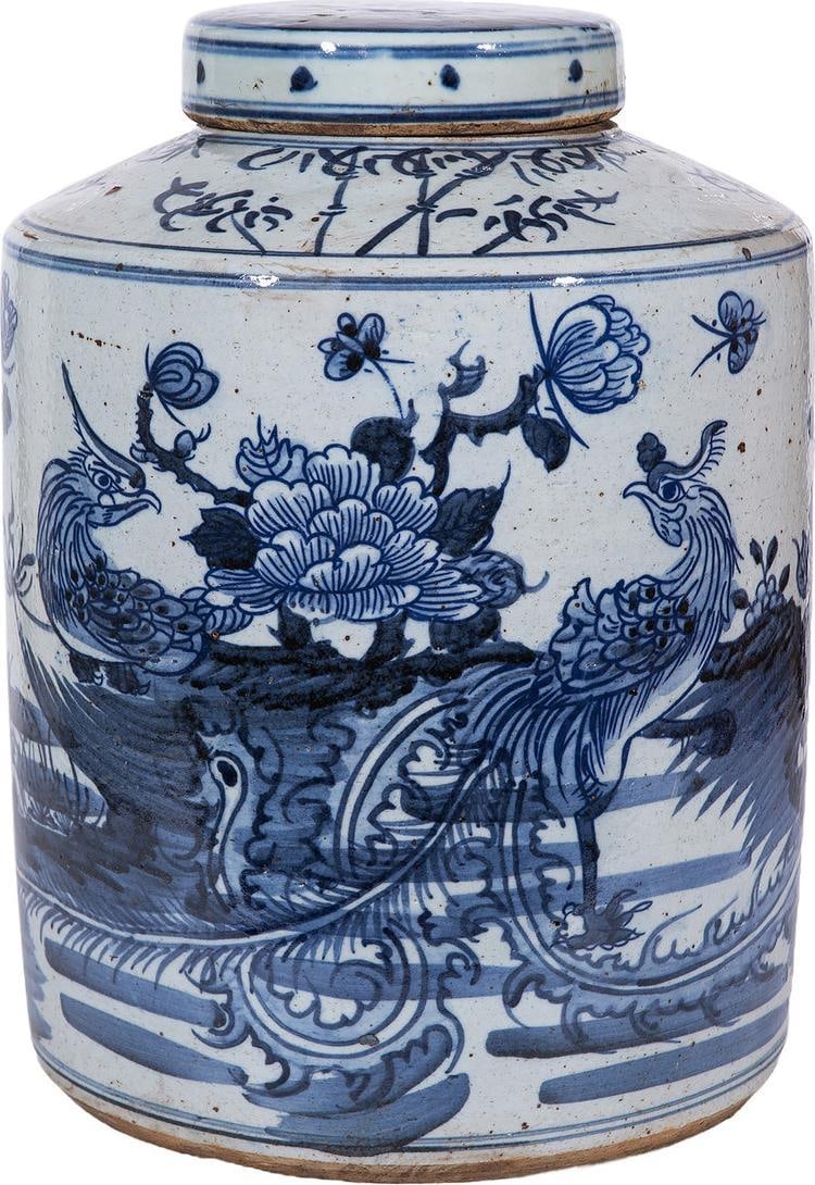 Chinoiserie Hand-Crafted Ceramic Tea Jar Phoenix Design 13H x 9W x 9D (1 of 7)