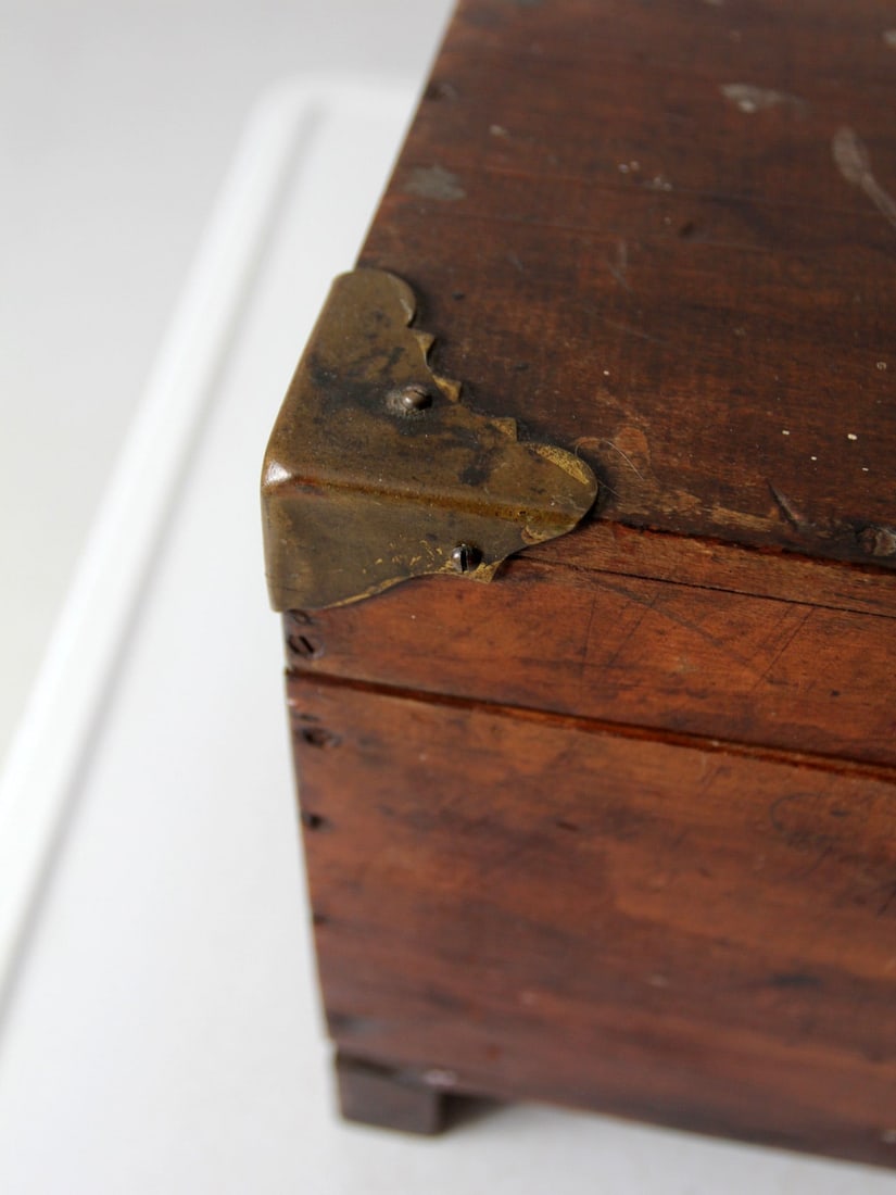 Early 20th Century Antique Wooden Storage Chest with Brass Accents - 6
