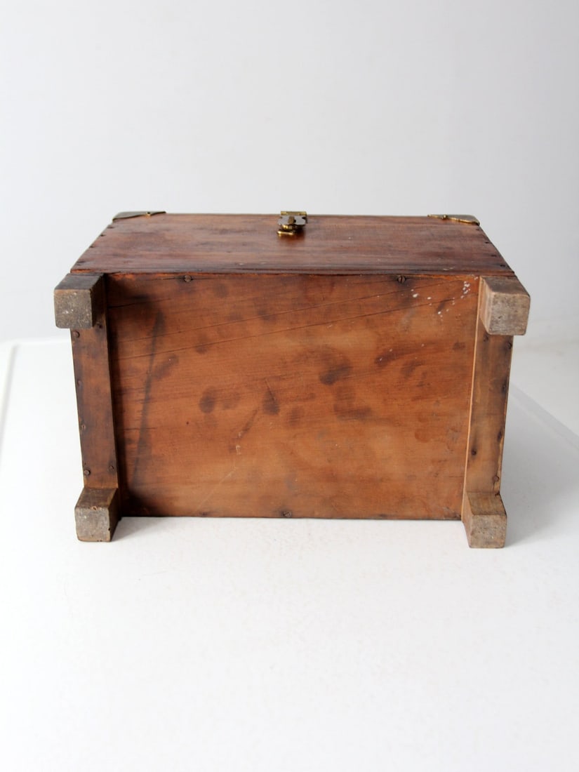 Early 20th Century Antique Wooden Storage Chest with Brass Accents - 9