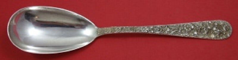 Kirk Sterling Silver 8 3/8" Repousse Ovoid Serving Spoon: Kirk Sterling Silver 8 3/8" Repousse Ovoid Serving Spoon Enhance your dining experience with this exquisite serving spoon from Kirk, crafted in sterling silver. Featuring the elegant Repousse