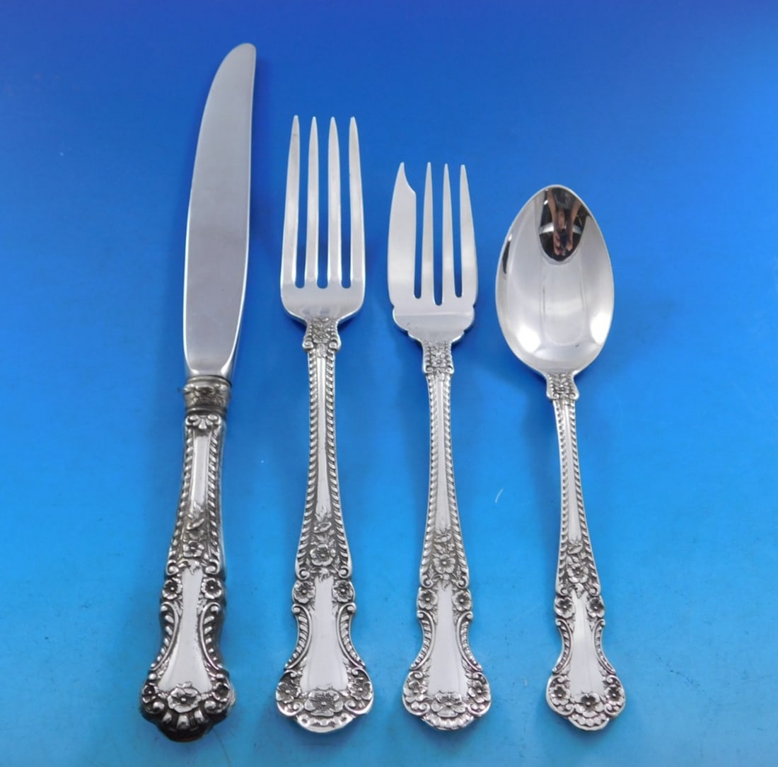 Durgin English Rose Sterling Silver Flatware Set for 12 52 Pieces (1 of 7)