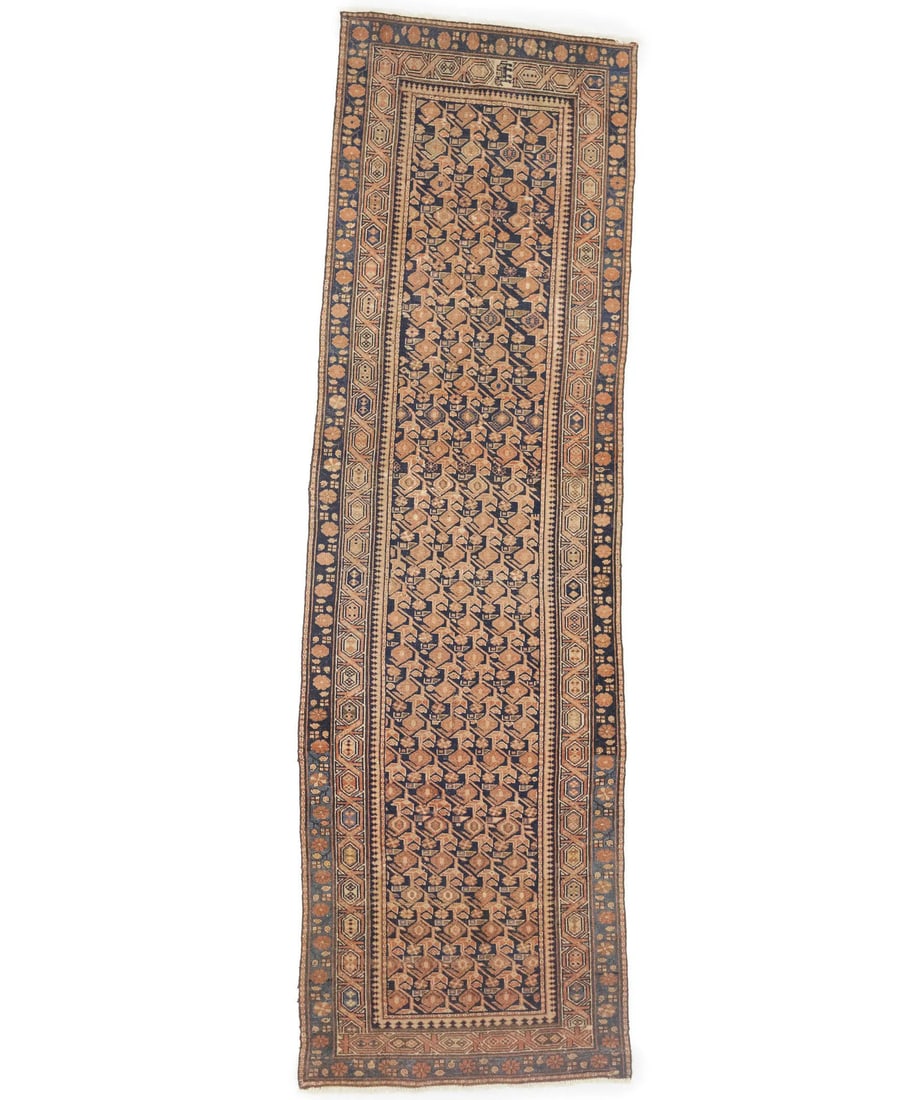 Vintage 1950s Handmade Wool Runner Rug 3x11 ft Tribal Allover Design (1 of 9)