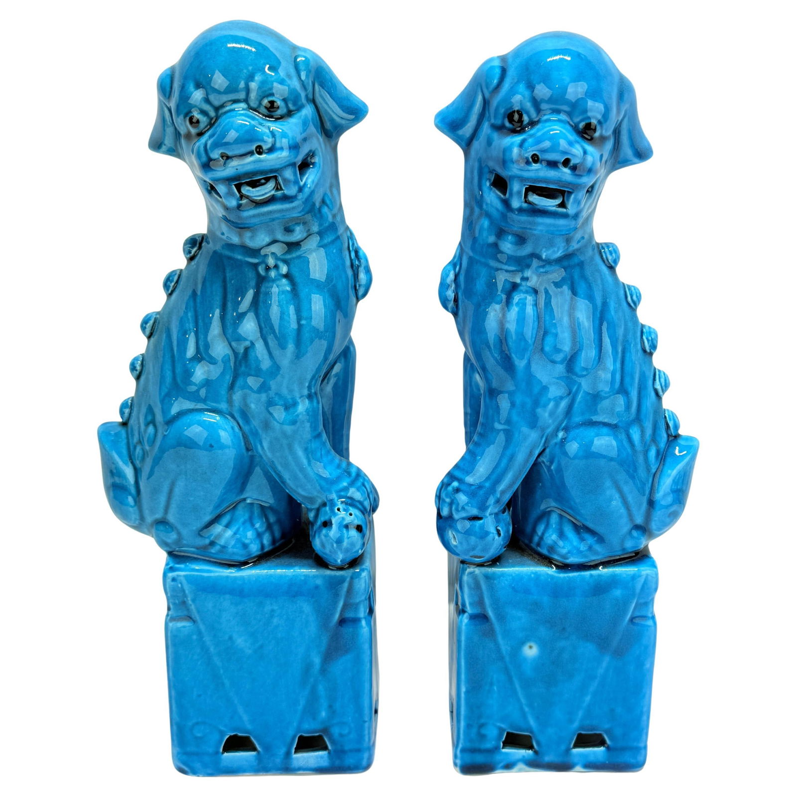 Vintage Chinese Export Porcelain Foo Dogs Set of 2 13 Inch Turquoise (1 of 11)