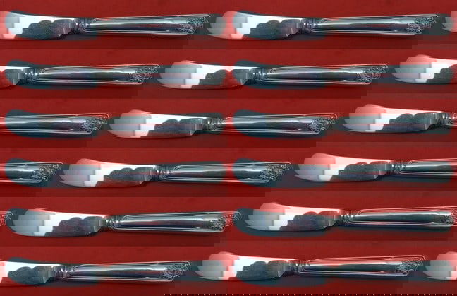 Frank Smith Fiddle Shell Sterling Silver Butter Spreader Set 12 pcs: Frank Smith Fiddle Shell Sterling Silver Butter Spreader Set 12 pcs This exquisite 12-piece butter spreader set features the elegant Fiddle Shell pattern by Frank Smith. Each piece is crafted from hig