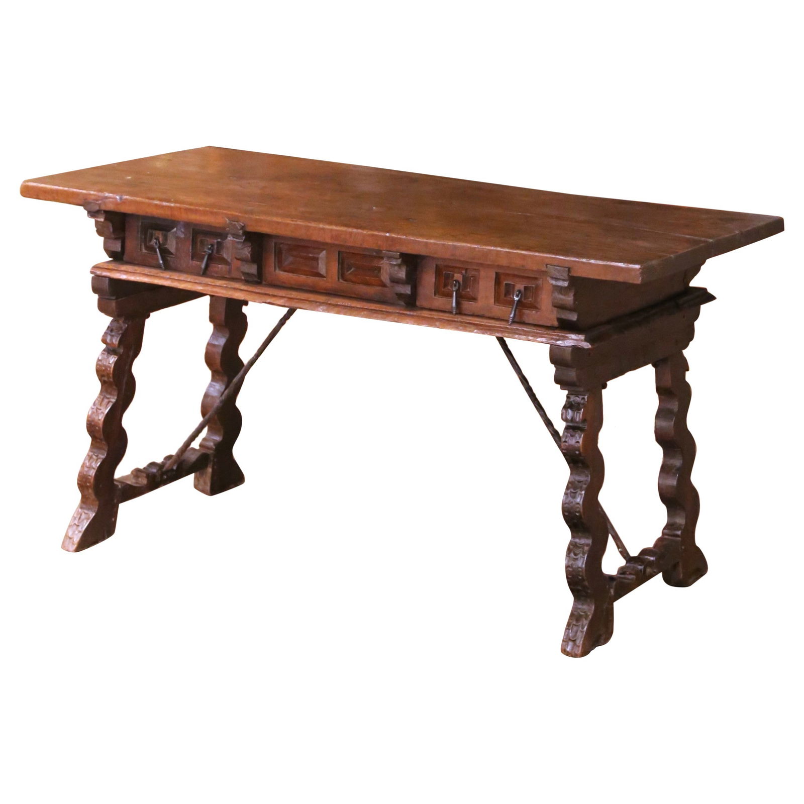 18th Century Spanish Baroque Walnut Desk with Three Drawers (1 of 15)