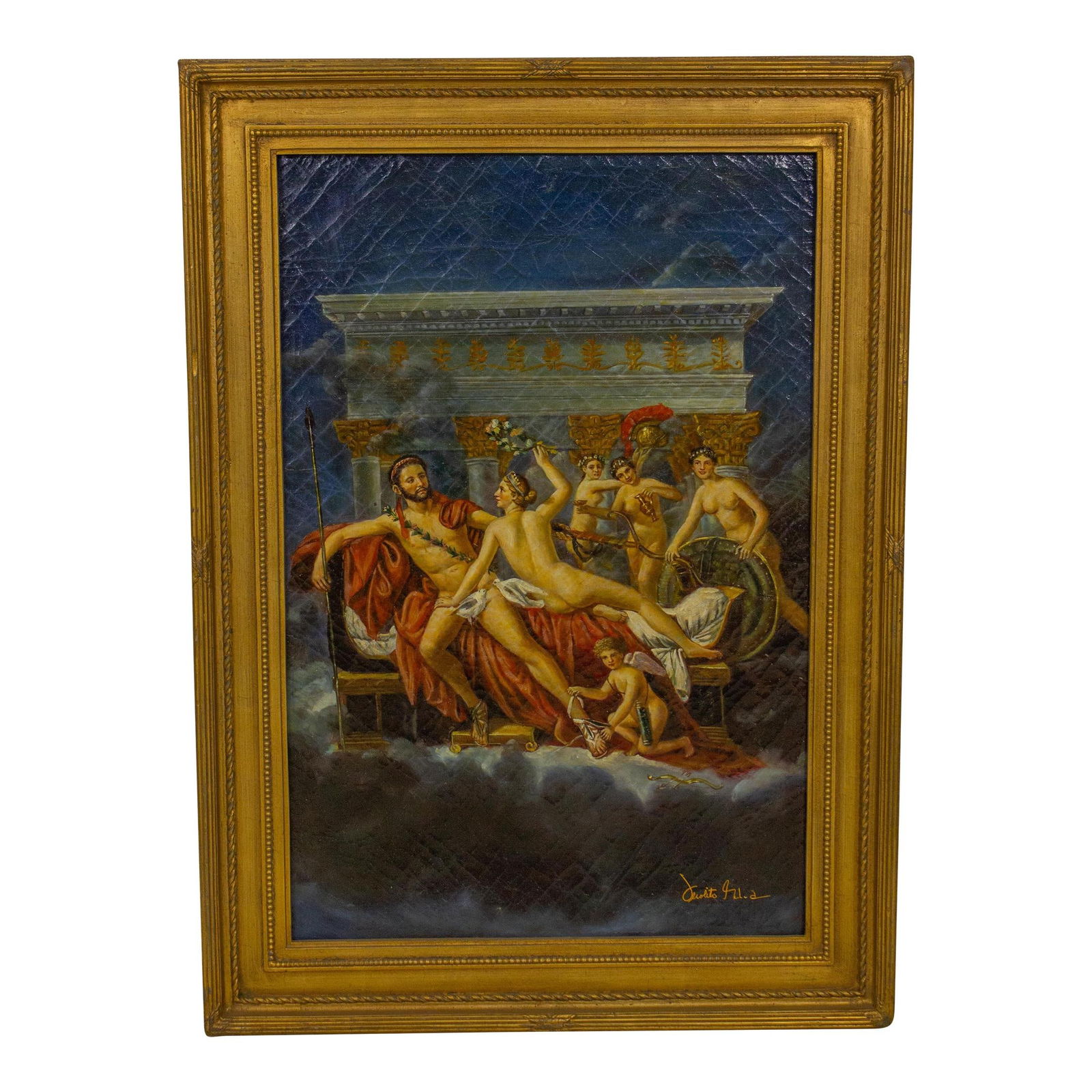 Artist Signed Italian Neoclassical Oil Painting Gold Frame 32 x 44 (1 of 10)