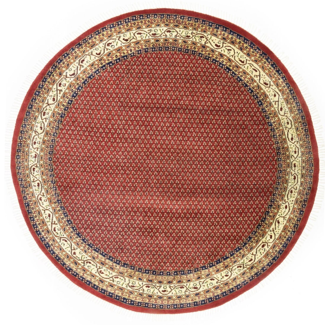 Handmade Tribal Round Oriental Rug Floral Design 10ft Wool: Handmade Tribal Round Oriental Rug Floral Design 10ft Wool Enhance your living space with this Handmade Tribal Indo Botemir Round Oriental Rug, measuring 10' x 10' (9'7" x 9'8"). This stunning area ru