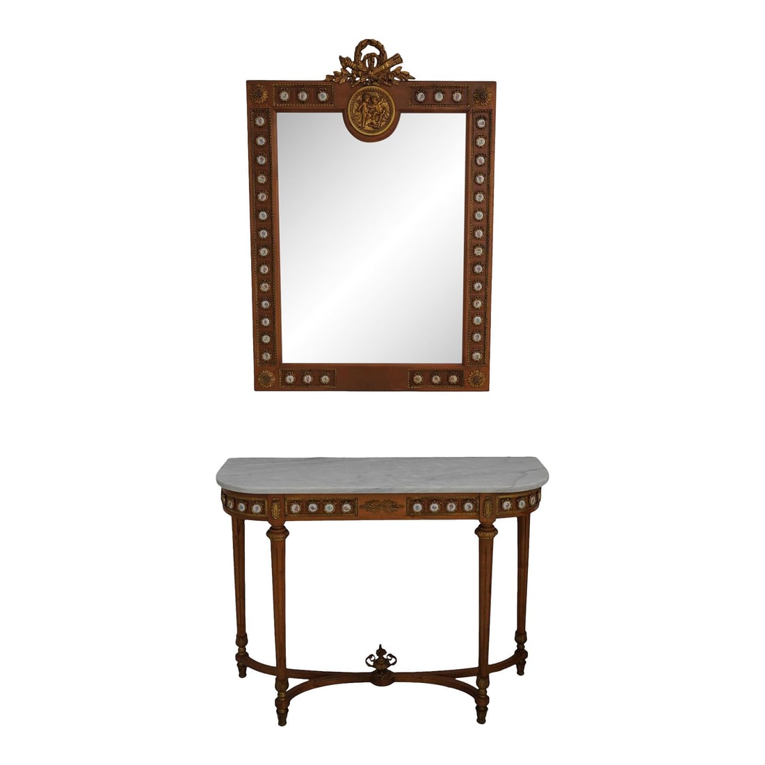 Louis XVI Style Console & Mirror with Brass Cherub Accents (1 of 10)