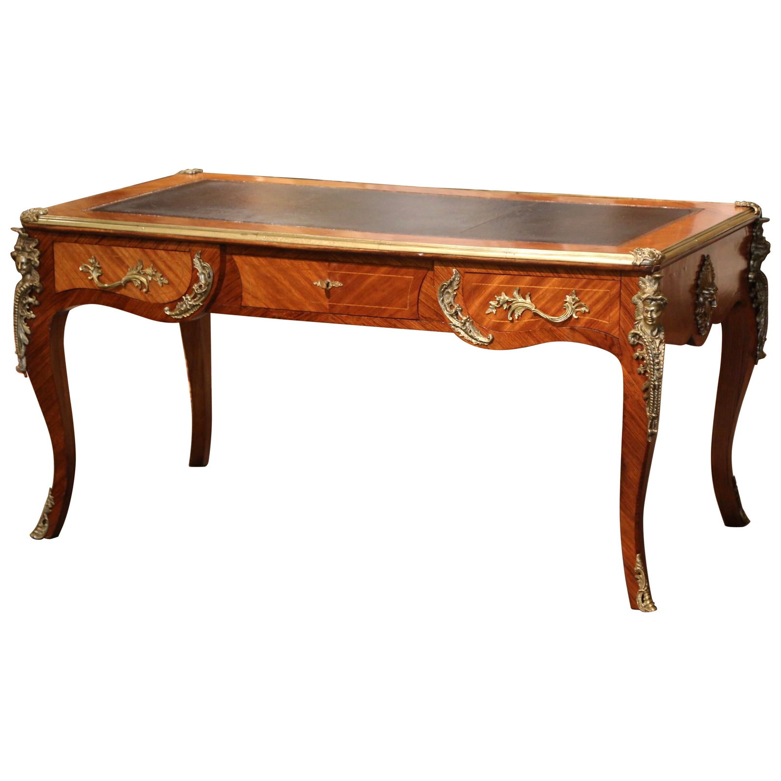 19th Century French Louis XV Walnut Partner Desk with Leather Top and Bronze Mounts (1 of 12)