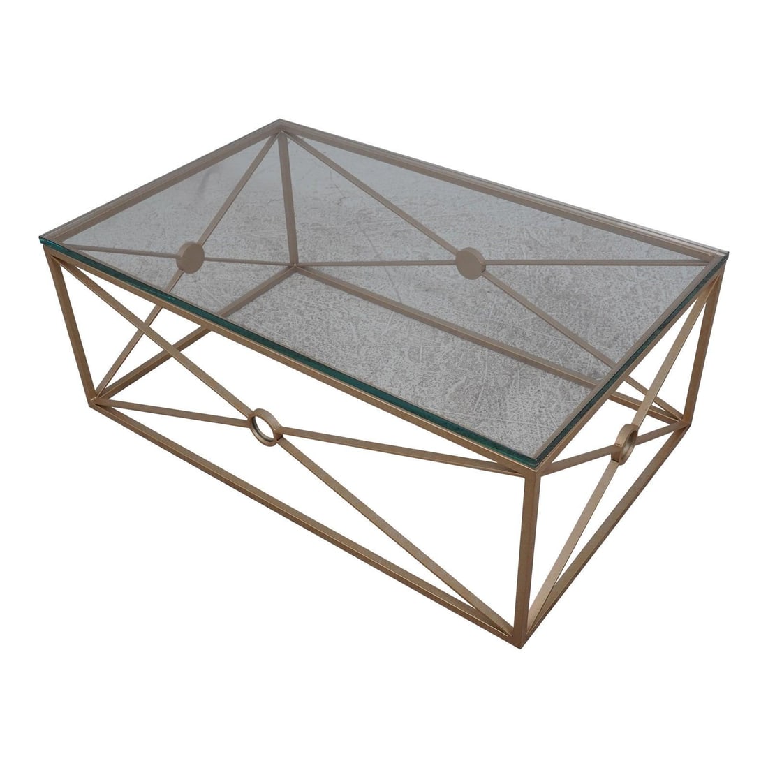 Gold Finish Modern Metal X Frame Coffee Table with Glass Top (1 of 10)