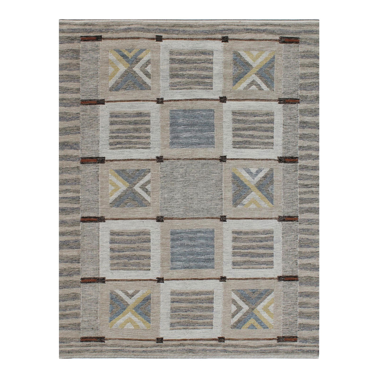 Contemporary Scandinavian Wool Rug 8'3 x 9'11 Light Gray Geometric Design: Contemporary Scandinavian Wool Rug 8'3 x 9'11 Light Gray Geometric Design Elevate your living space with this stunning contemporary Scandinavian flatweave rug, expertly crafted from organic wool. The