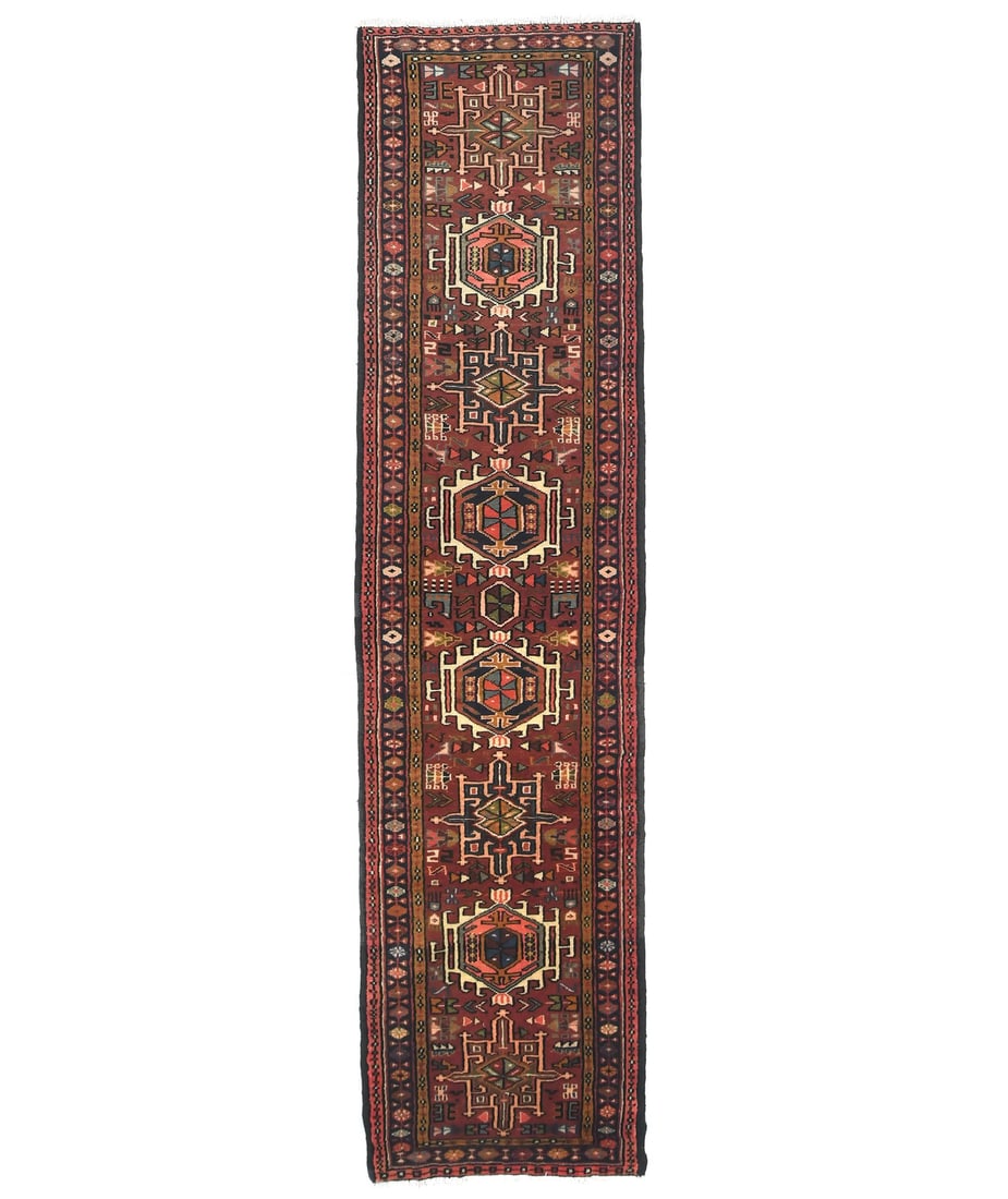 Unique Vintage Rusty Red Geometric Hand-Knotted Wool Runner Rug 2'4 x 9'6 (1 of 11)