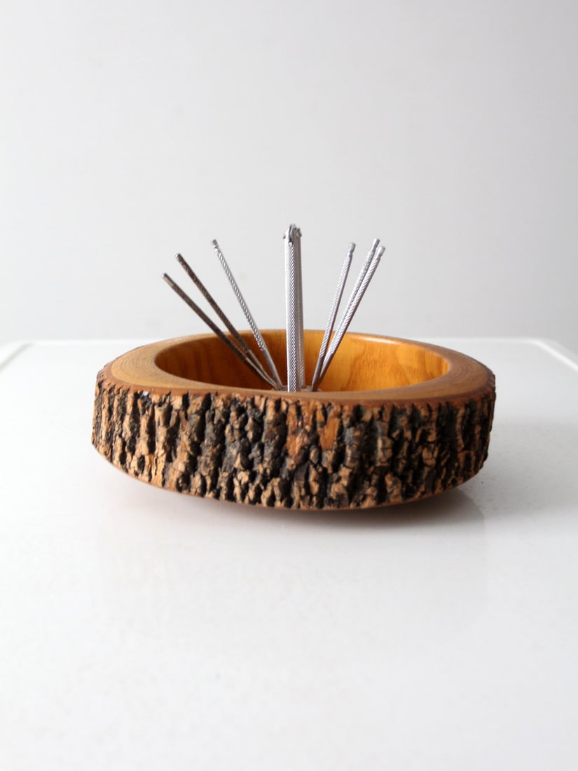 Mid-Century Rustic Nutcracker Bowl Set with Sunbeam and 6 Picks (1 of 9)