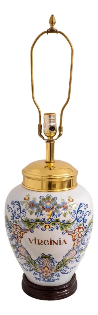 Porcelain Tobacco Jar Lamp in Delft Style Williamsburg Virginia Polychrome Design (1 of 10)
