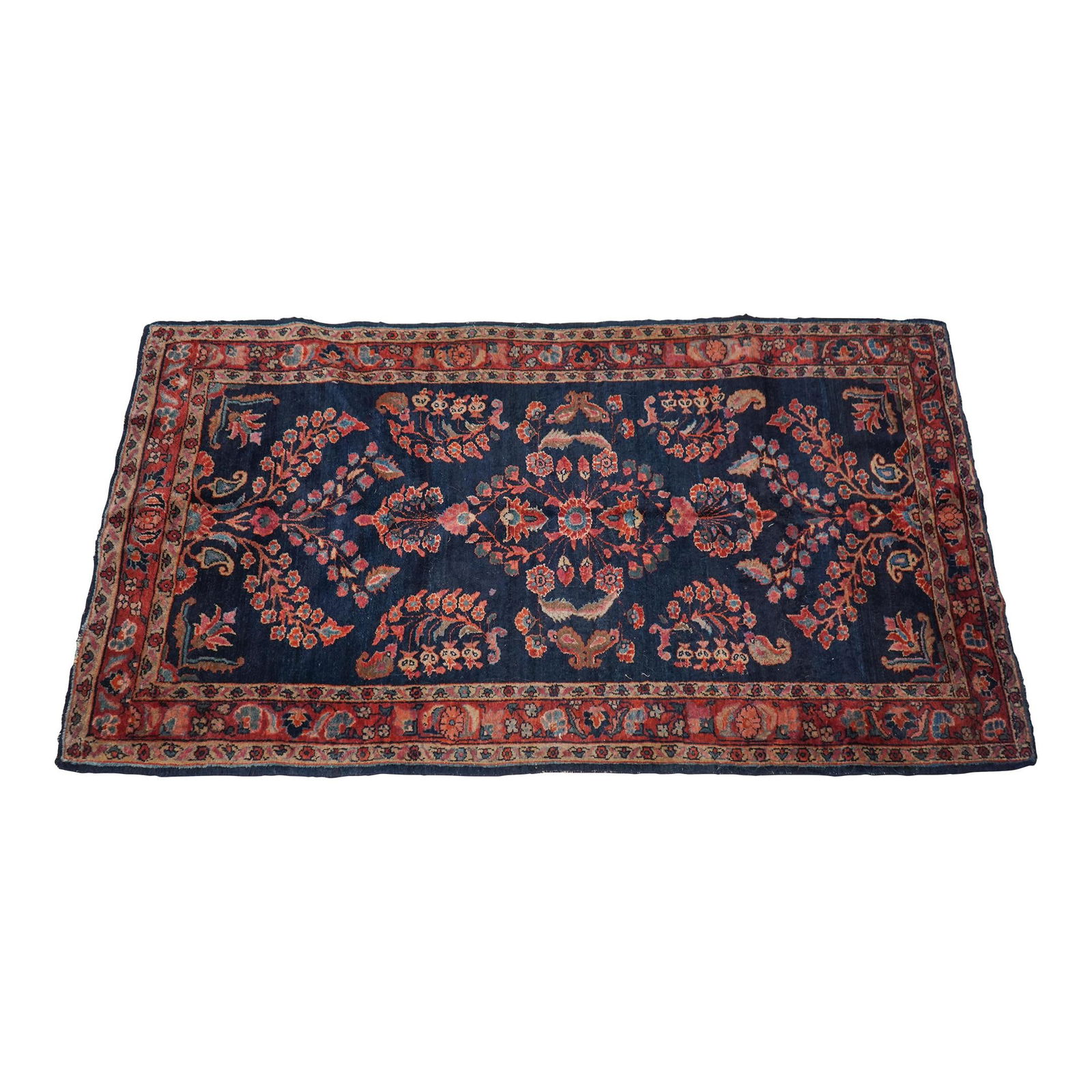 Antique 1900-1909 Classic Blue Red Wool Area Rug 31 x 56 (1 of 10)