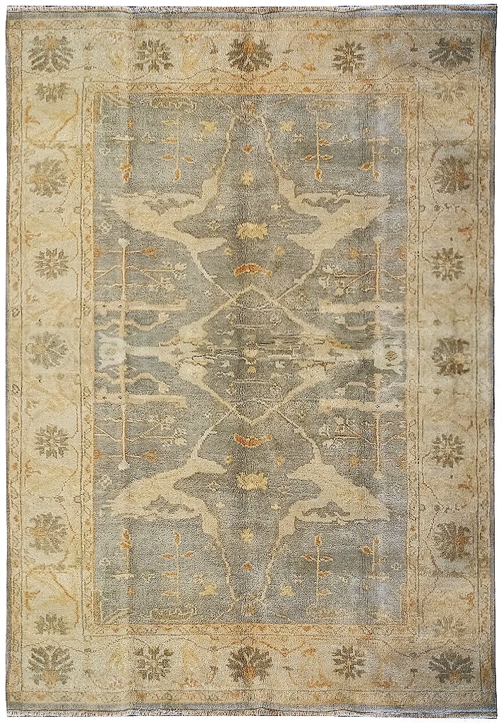 New Oushak Area Rug 5.10 x 8 Light Blue Gray Handmade Wool (1 of 10)