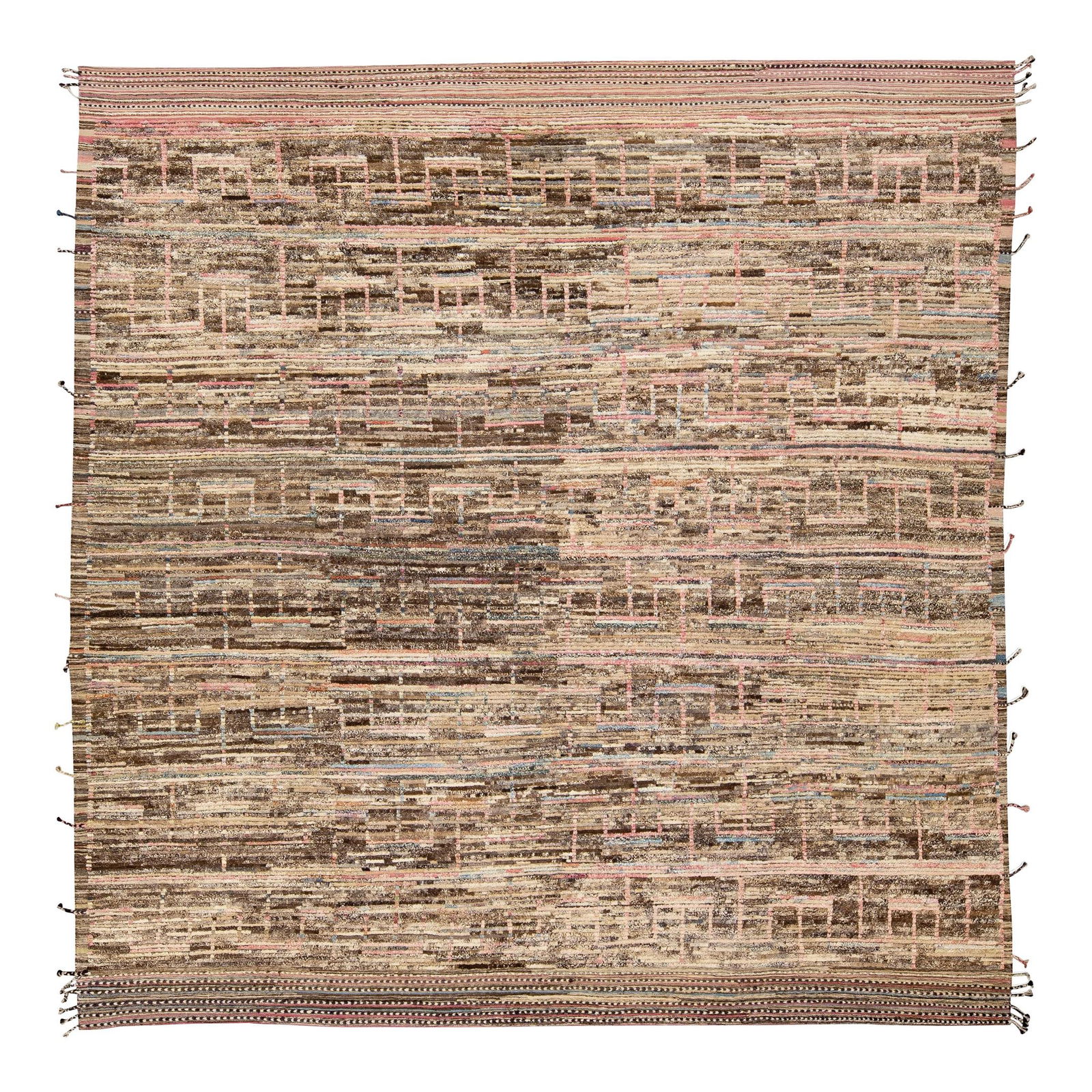 Oversize Handmade Moroccan Wool Rug Boho Chic Design Brown Beige: Oversize Handmade Moroccan Wool Rug Boho Chic Design Brown Beige Elevate your space with this stunning Moroccan style handmade wool rug. Featuring a beautiful beige and brown field, this modern piece