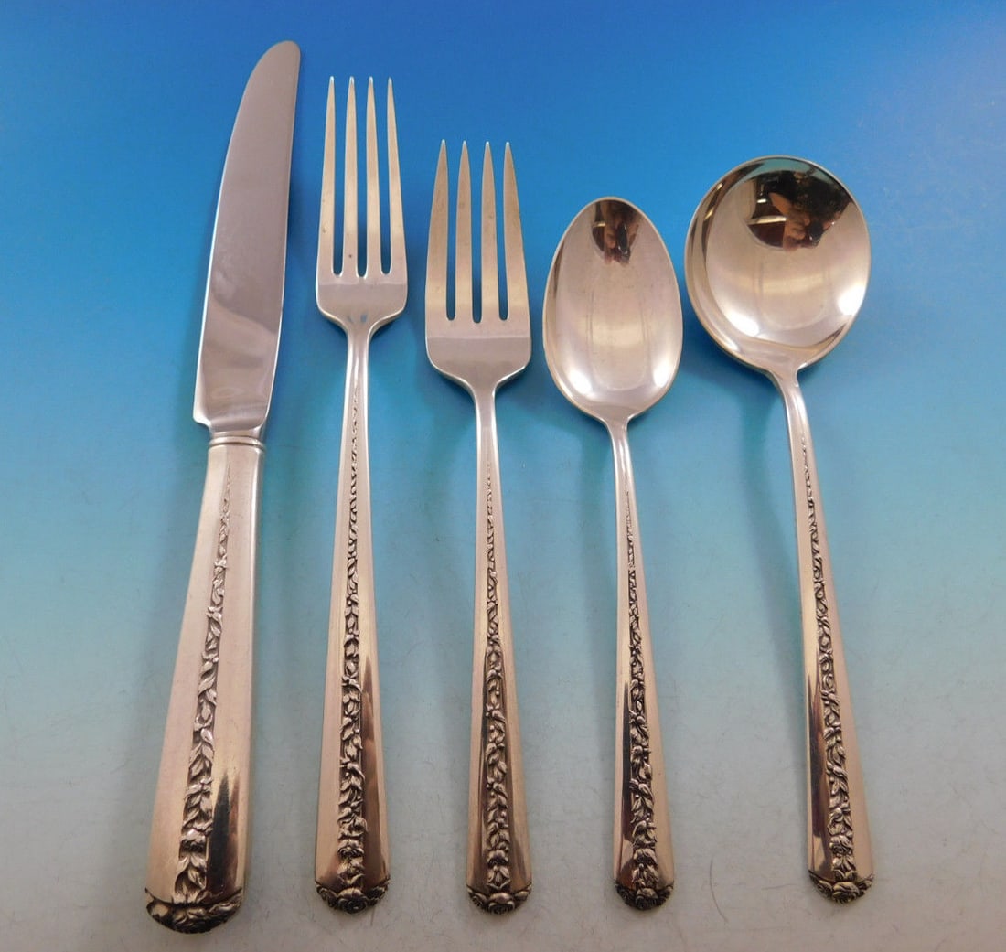 Towle Rambler Rose Sterling Silver Flatware Set 34 pcs Service for 6 with Caddy (1 of 10)