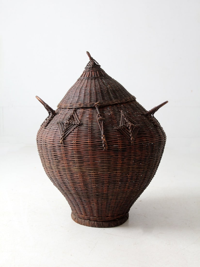 Antique Asian Decorative Basket with Domed Lid (1 of 15)