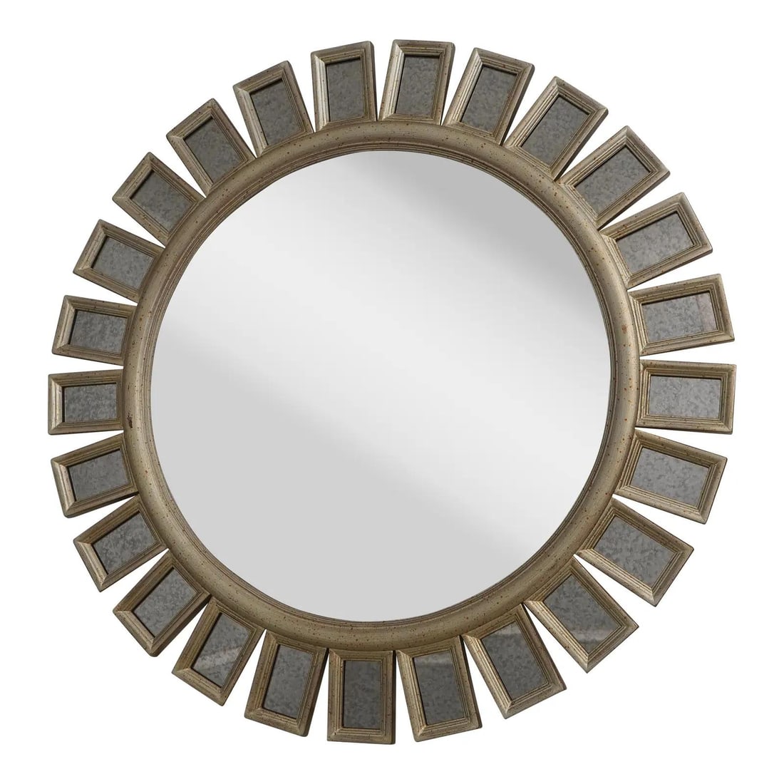 Vintage 40 Inch Round Silver Sunburst Beveled Mirror (1 of 7)
