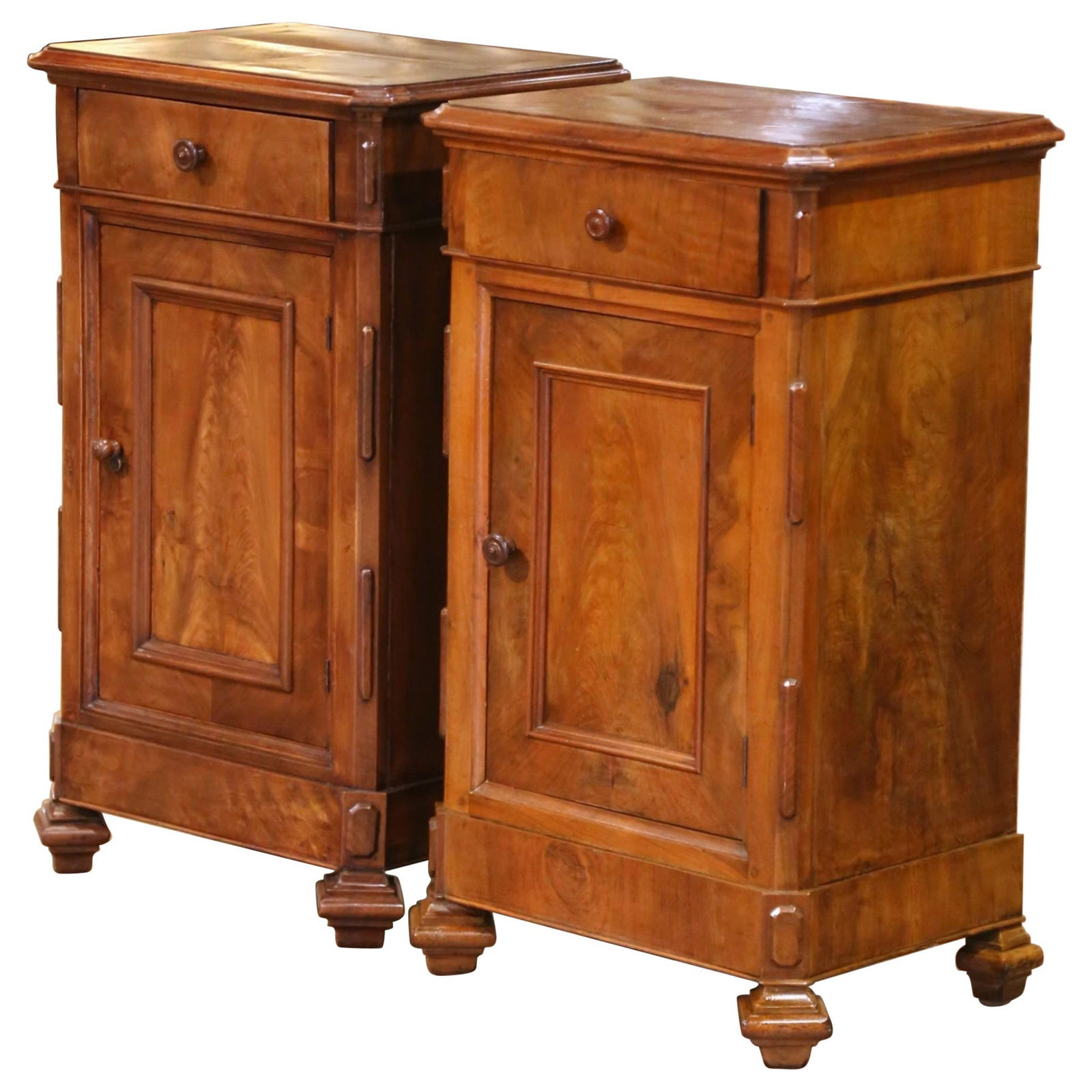 19th Century French Louis Philippe Walnut Nightstands Set with Marquetry Tops (1 of 17)