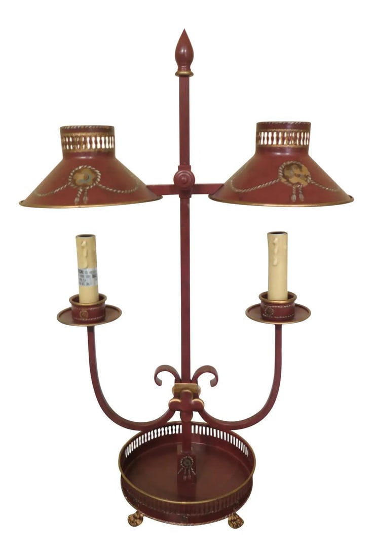 Vintage Regency Style Red Toleware Table Lamp with Adjustable Shade (1 of 10)