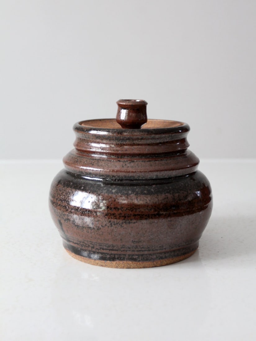 Handmade Vintage Studio Pottery Jar with Lid Brown Glaze (1 of 11)