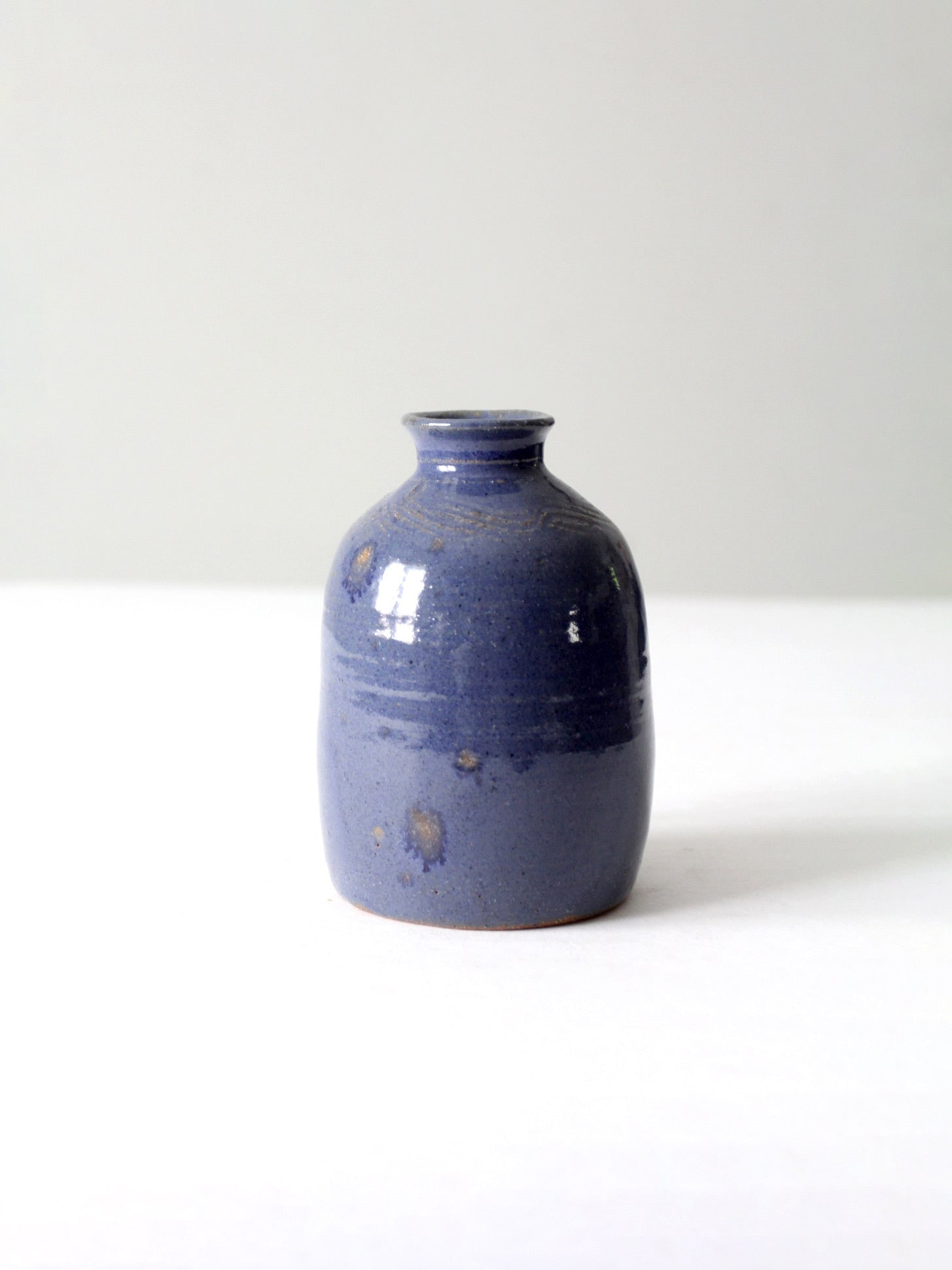 Handmade Vintage Studio Pottery Vase Blue Glaze 5.75" Tall (1 of 10)