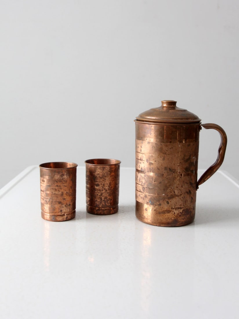 Vintage Copper Serving Set Pitcher and Two Tumblers (1 of 15)