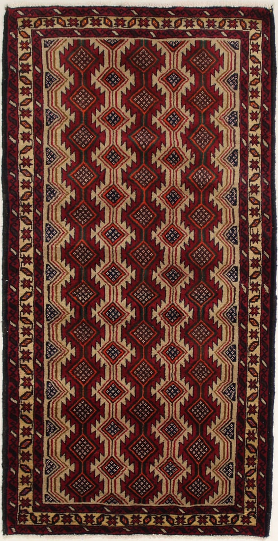 Handmade Vintage Oriental Tribal Rug 3'5 x 6'10 Wool Geometric Carpet (1 of 7)