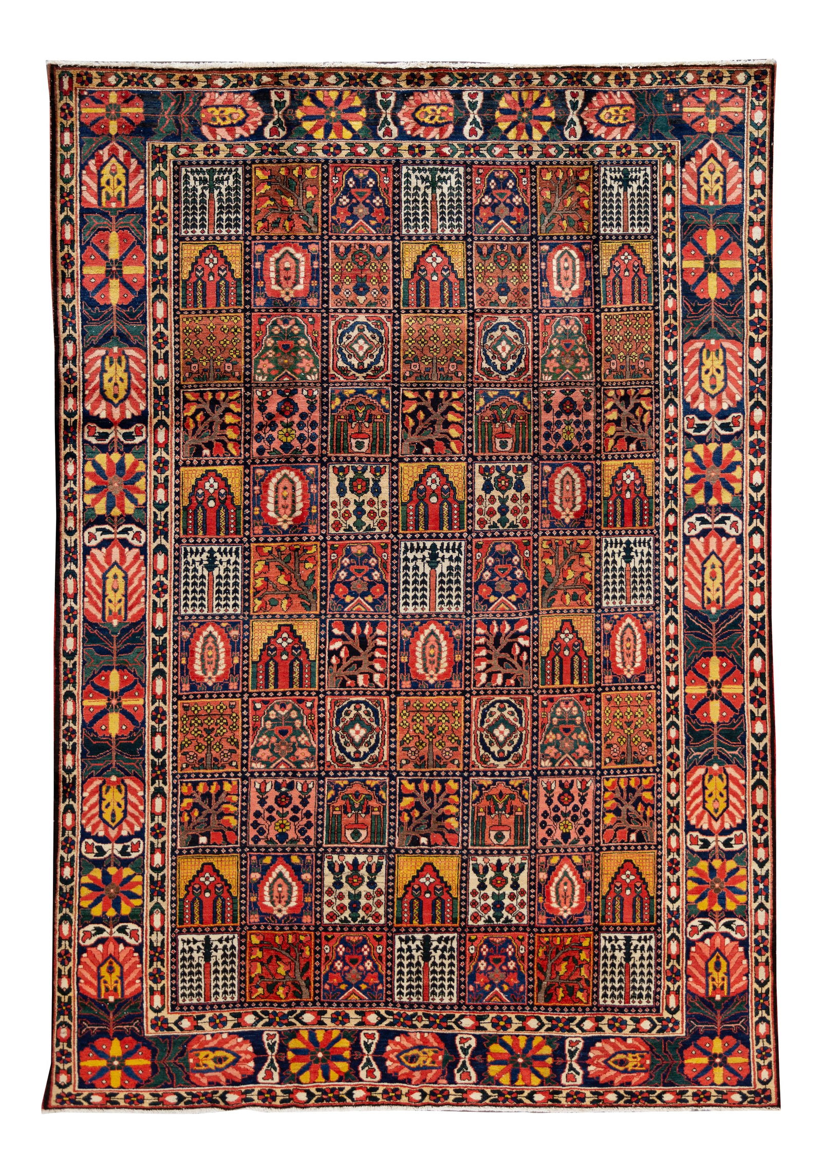 20th Century Handmade Bakhtiari Multicolor Floral Wool Rug 8'5 x 11'10: 20th Century Handmade Bakhtiari Multicolor Floral Wool Rug 8'5 x 11'10 Discover the beauty of this exquisite 20th Century Bakhtiari handmade Persian wool rug. Featuring a rich rust field adorned with