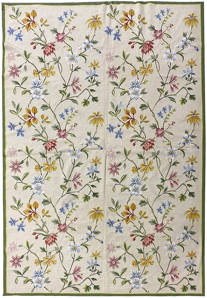 6 x 9 Handmade Wool Needlepoint Rug Spring Floral Design (1 of 10)