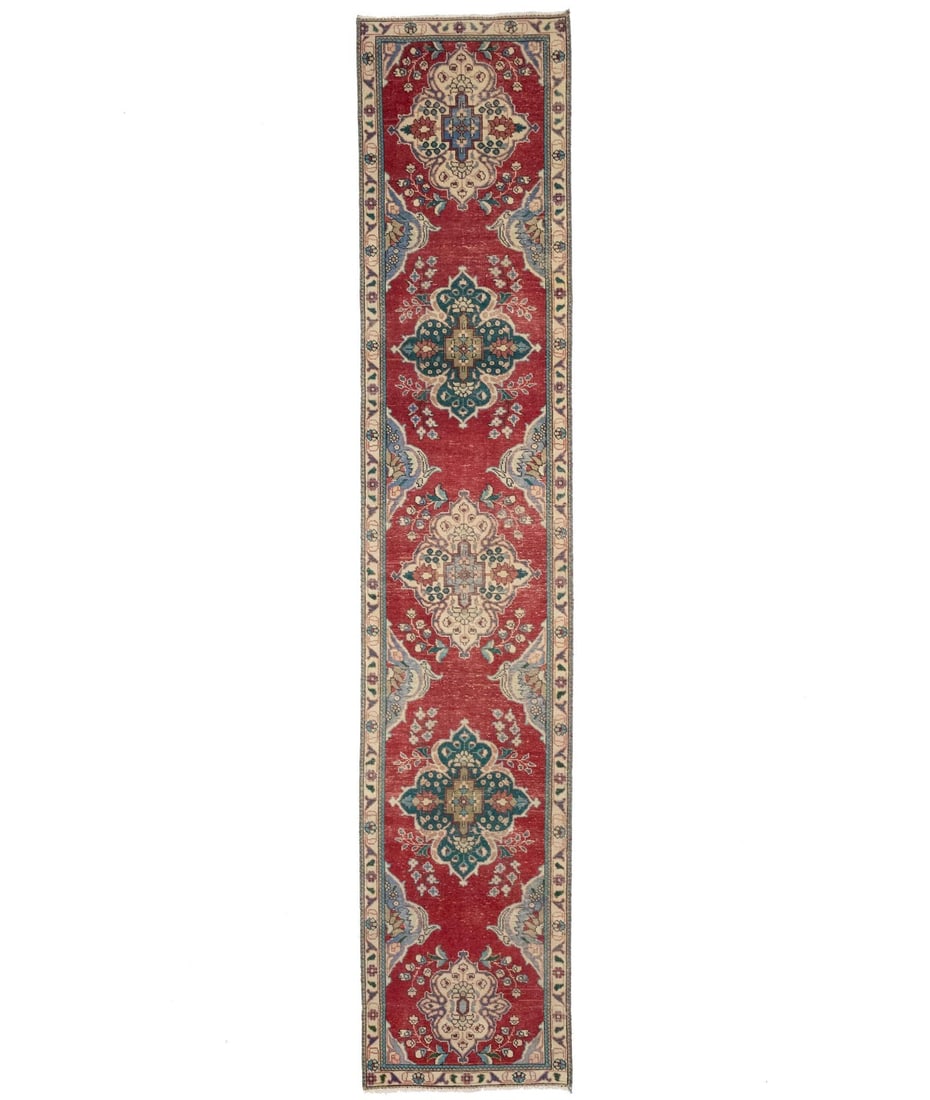 Handmade Semi-Antique Floral Wool Runner Rug 2'5 x 12'1 Vintage Style (1 of 12)