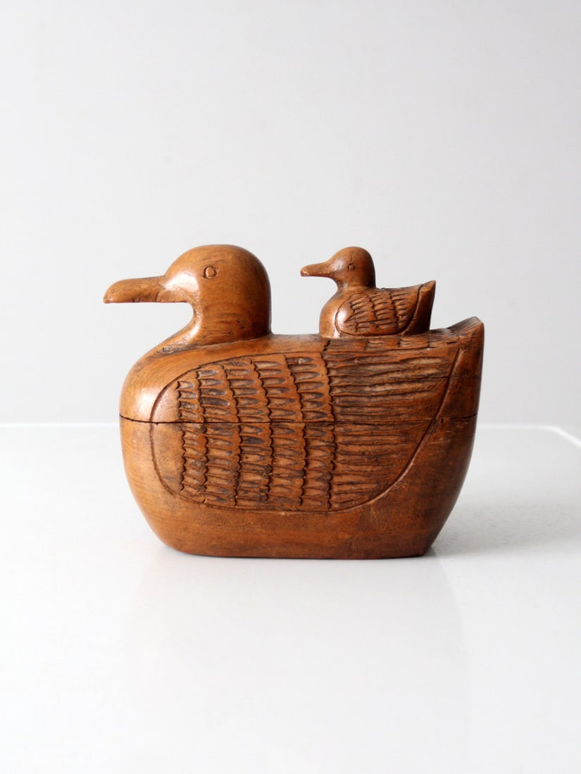 Vintage Hand-Carved Teak Duck Box with Baby Duck Handle (1 of 12)