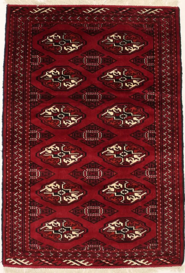 Hand-Knotted Wool Tribal Geometric Area Rug 4'11" x 3'3" Red Ivory Black (1 of 7)