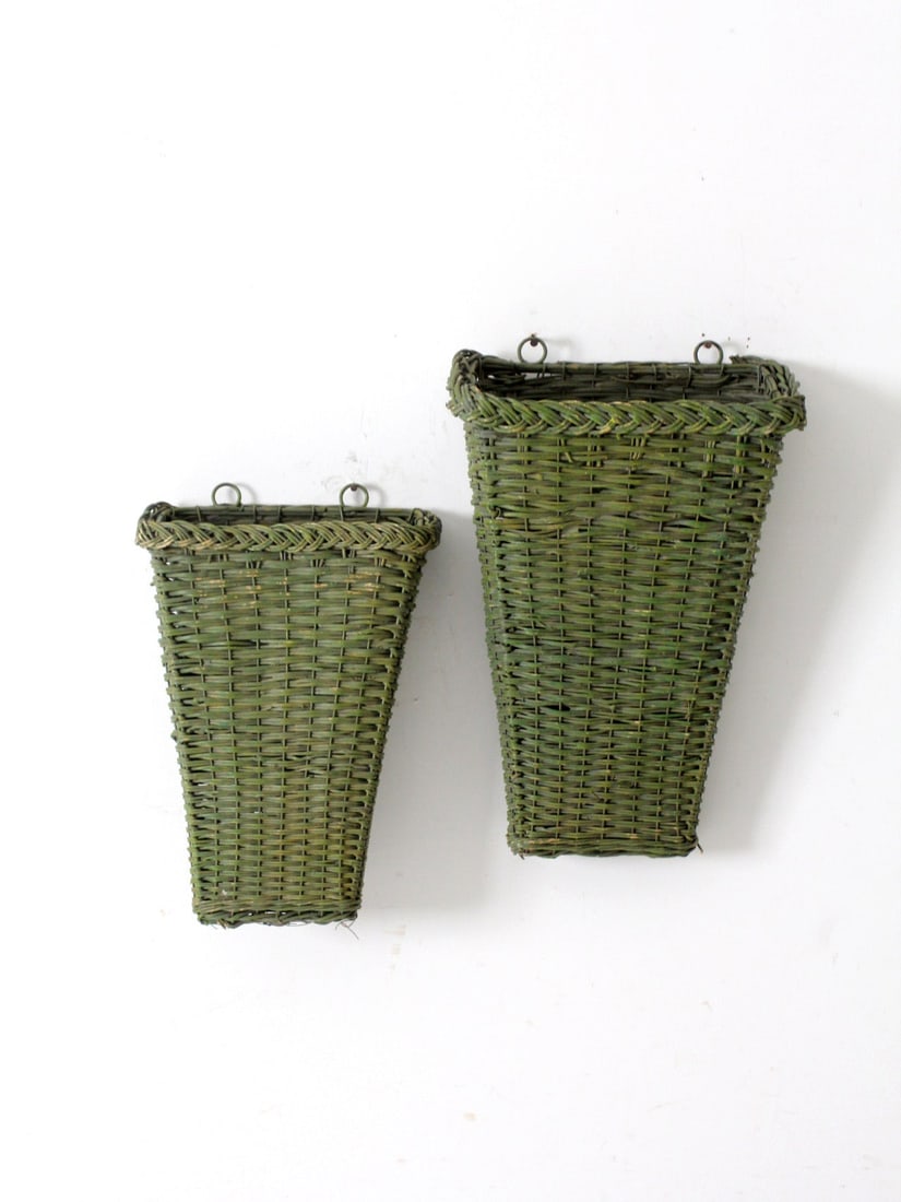 Vintage Green Wicker Wall Baskets Set of 2 (1 of 10)