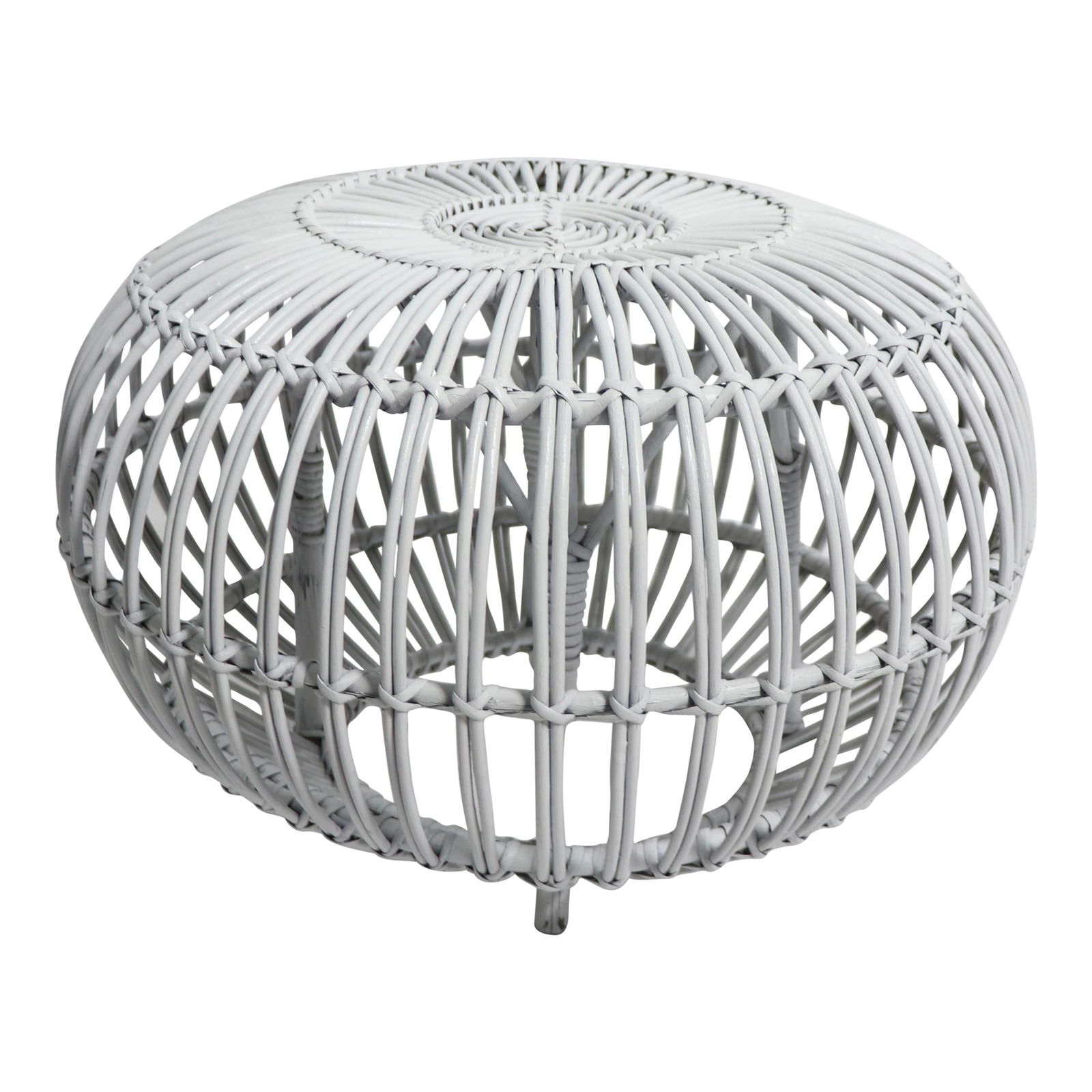 Albini Vintage Rattan Ottoman Pouf in White Finish (1 of 6)