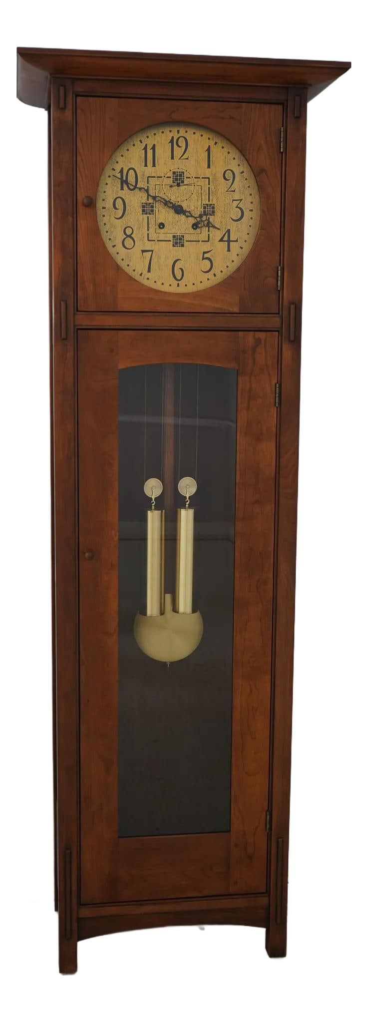 Stickley Arts & Crafts Model 91-86 Cherry Grandfather Clock C.1996: Stickley Arts & Crafts Model 91-86 Cherry Grandfather Clock C.1996 Experience timeless elegance with this Stickley Arts & Crafts Cherry Tall Case Grandfather Clock, crafted around 1996. This exquisite
