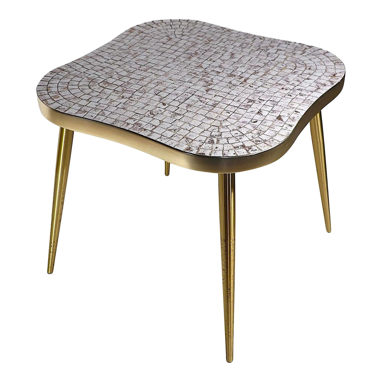 Mid Century Gold Tone Mosaic Tile End Table Amoeba Form (1 of 10)