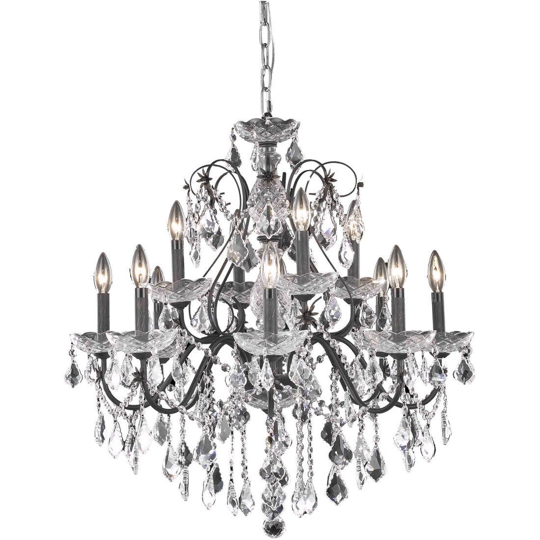 St Francis 12 Light Dark Bronze Crystal Chandelier 28 inch Modern Foyer Fixture (1 of 2)