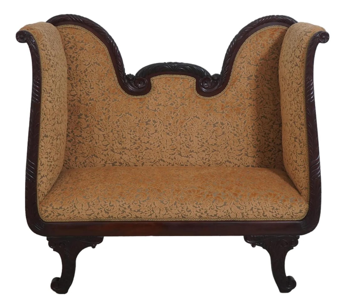 Antique Victorian Mahogany Settee Loveseat with New Upholstery (1 of 10)