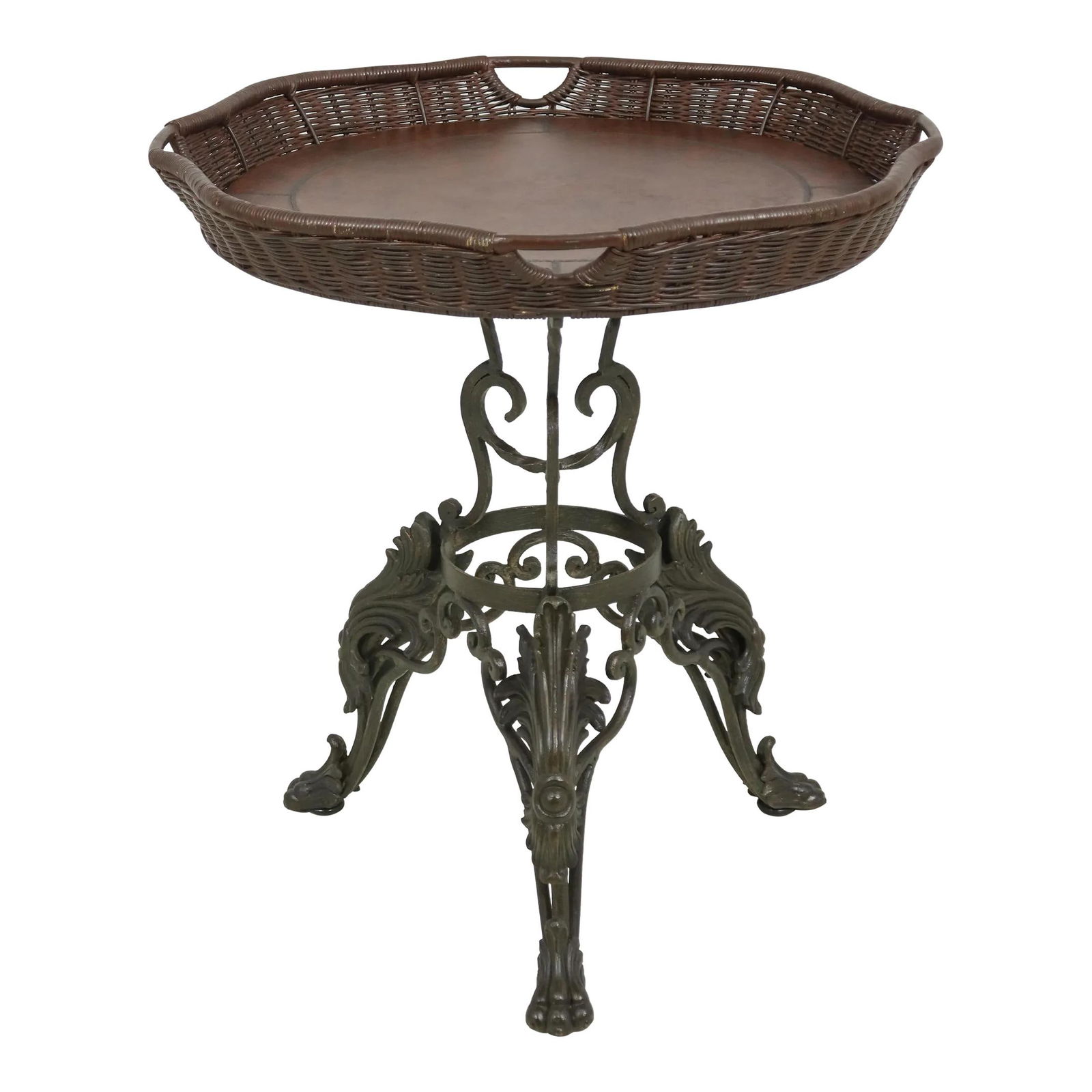 Timeless Clawfoot Iron Occasional Table with Tooled Leather Top (1 of 9)