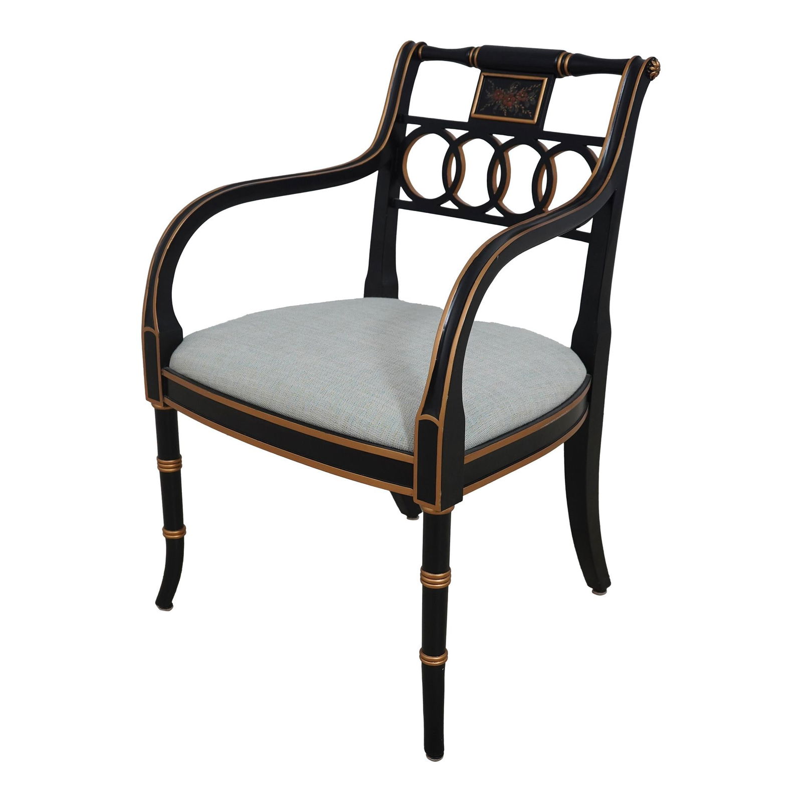 Elegant Regency Style Black Floral Decorated Armchair (1 of 10)