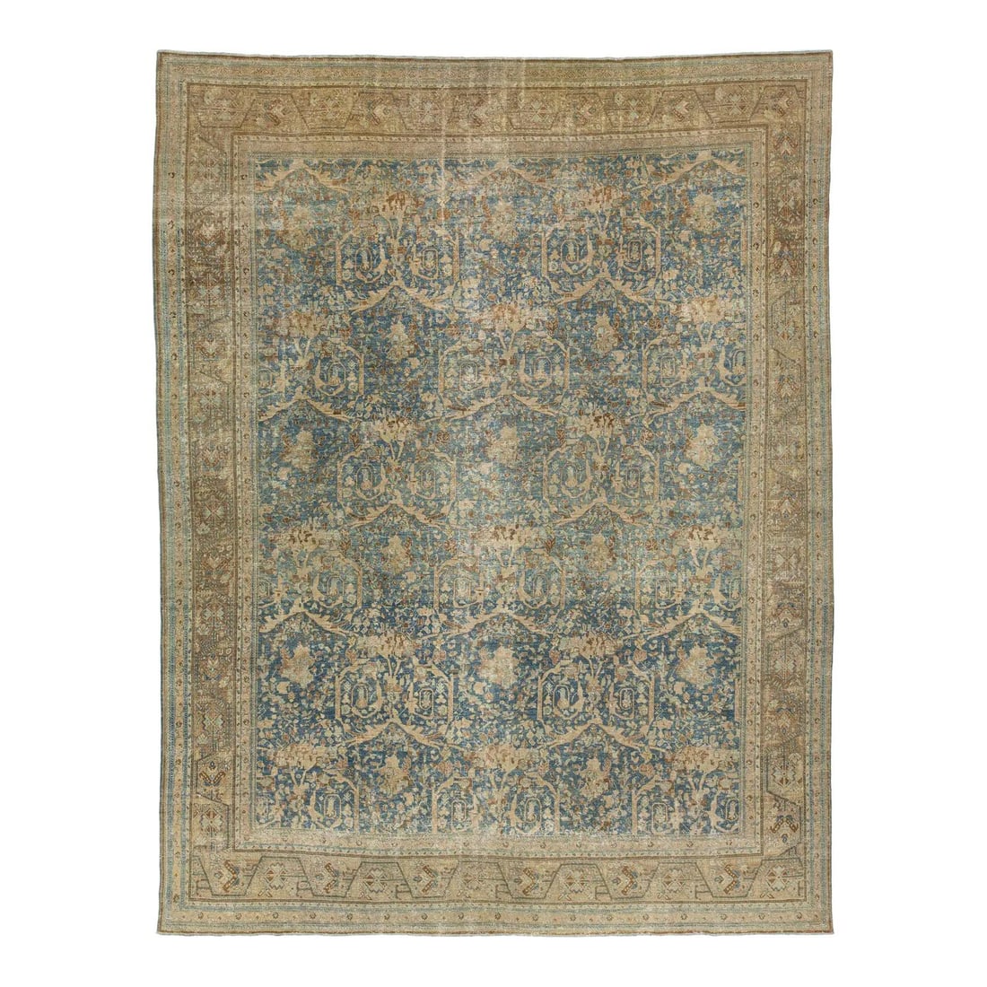 Antique 1900s Floral Mahal Wool Rug 11 x 14 Blue (1 of 10)