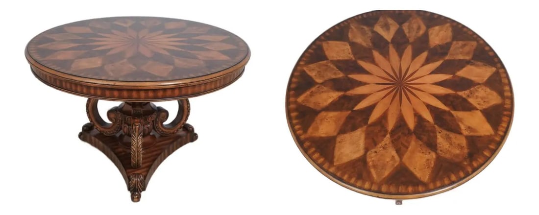 Gorgeous Walnut Round Center Table with Ornate Base (1 of 10)