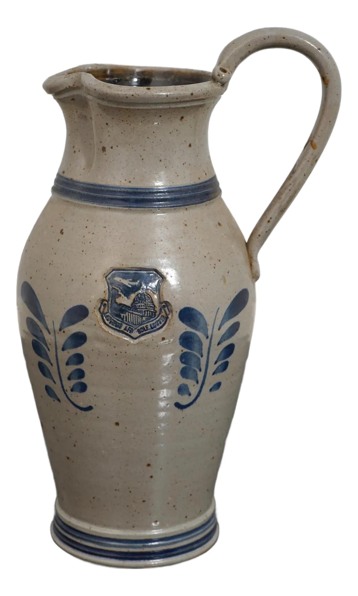 Vintage Swank Stoneware Handled Pitcher Blue Decor 15.5" Tall (1 of 10)