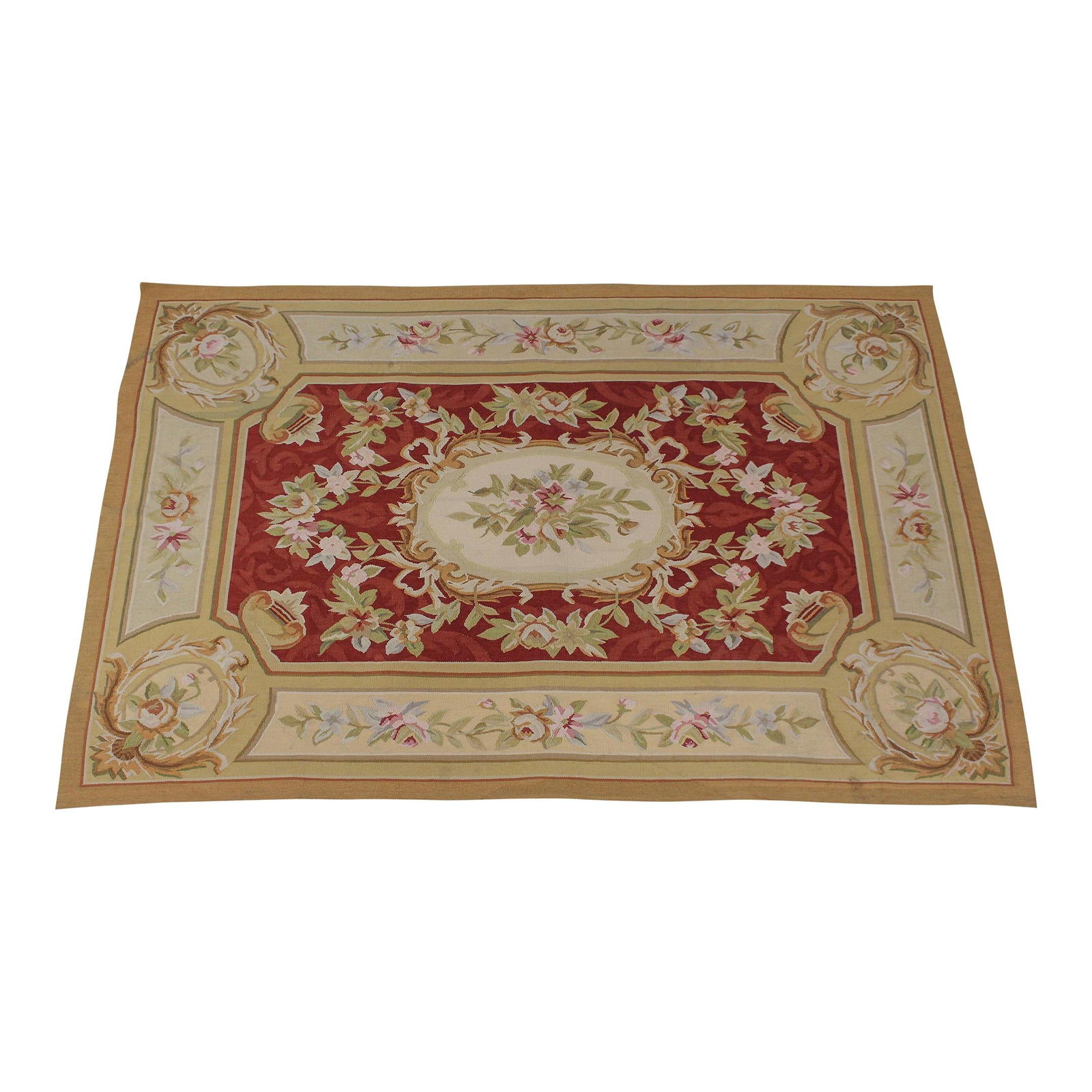Vintage French Aubusson Hand-Knotted Red Area Rug 50 x 72 (1 of 10)